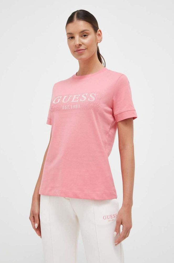 Бавовняна футболка Guess колір рожевий (3366926)