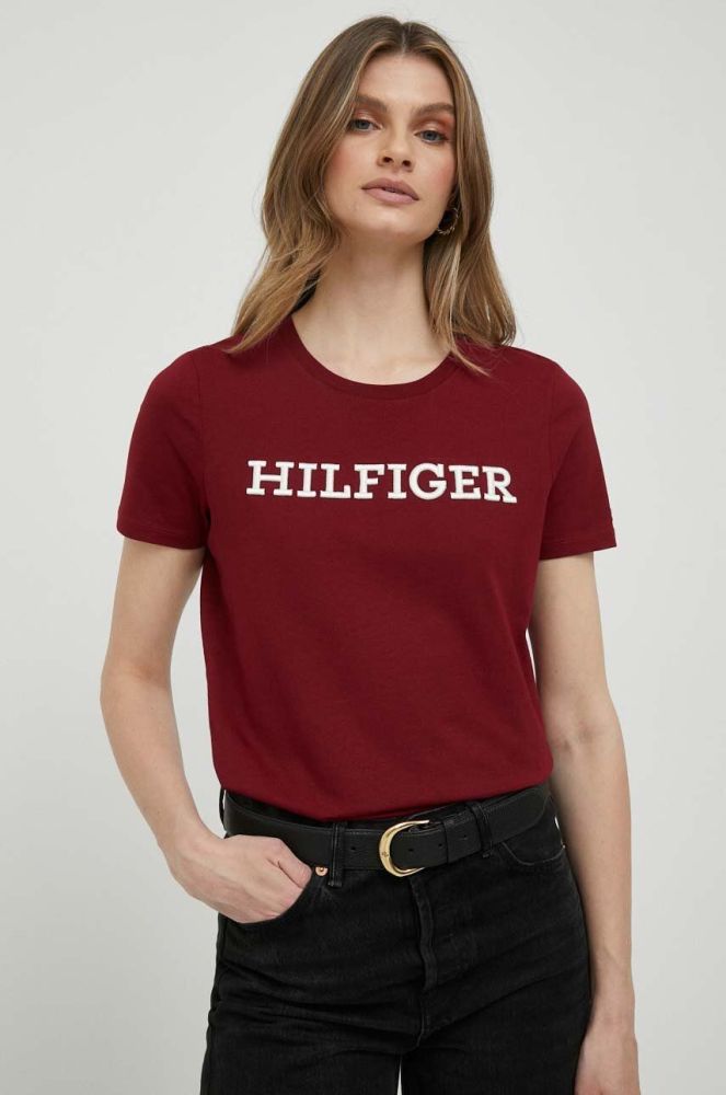 Бавовняна футболка Tommy Hilfiger колір бордовий (3269369)