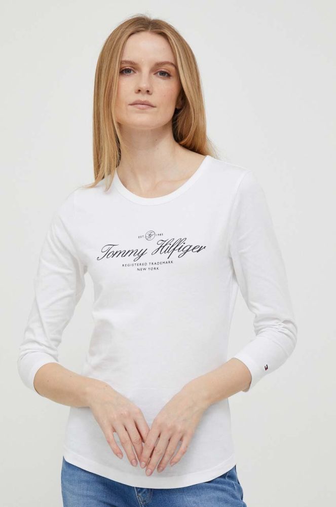 Бавовняний лонгслів Tommy Hilfiger колір білий (3269384)