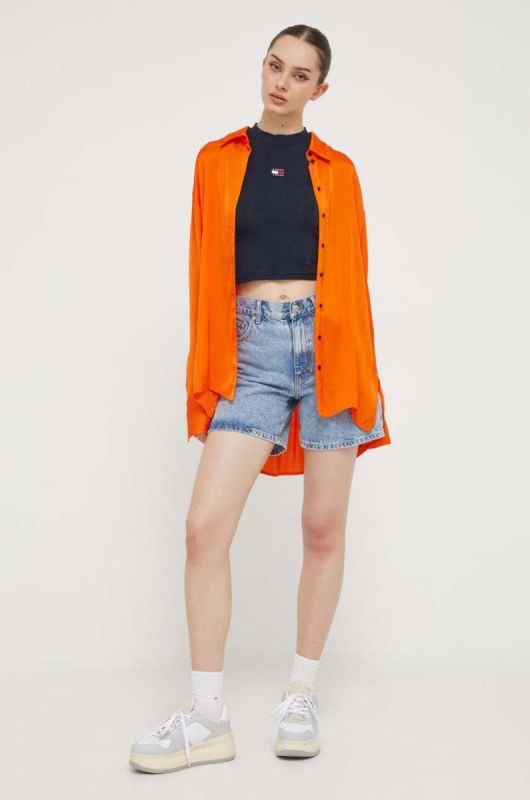 Топ Tommy Jeans жіночий колір синій півгольф фото 2