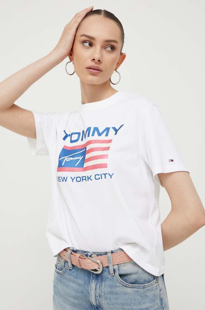 Бавовняна футболка Tommy Jeans колір бежевий (3366947)