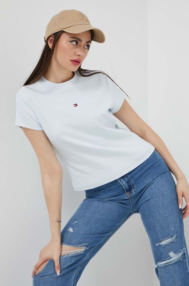 Футболка Tommy Jeans жіноча колір блакитний (3284331)