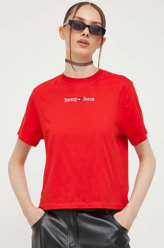 Бавовняна футболка Tommy Jeans колір червоний (3330780) фото 4