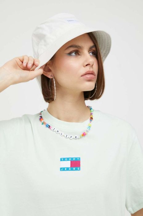 Бавовняна футболка Tommy Jeans колір зелений