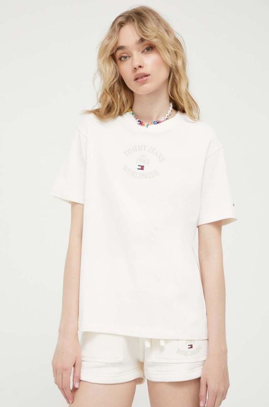 Бавовняна футболка Tommy Jeans колір бежевий (3276791) фото 2