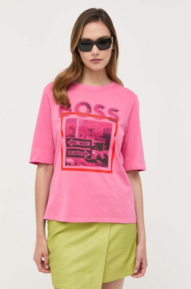 Бавовняна футболка BOSS колір рожевий (3284386)