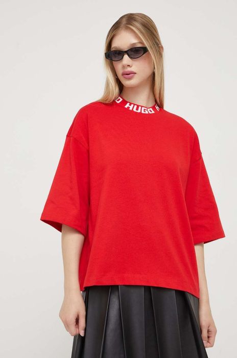 Бавовняна футболка HUGO колір червоний
