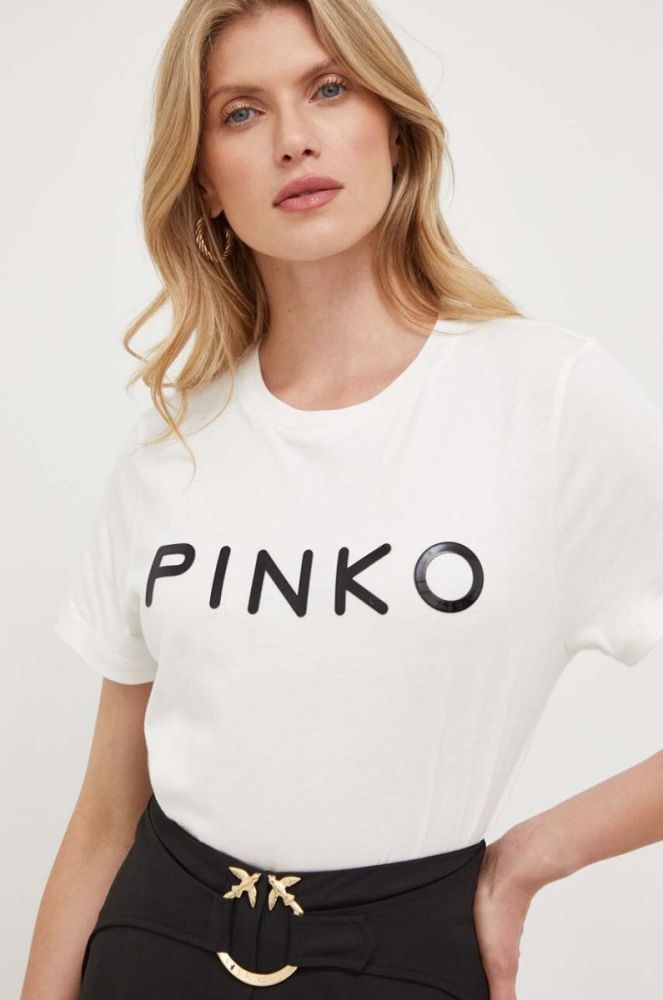 Бавовняна футболка Pinko колір бежевий (3443835) фото 4