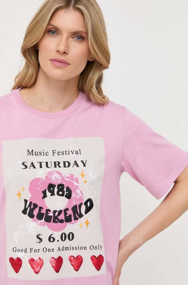 Бавовняна футболка Weekend Max Mara колір рожевий (3398448) фото 4