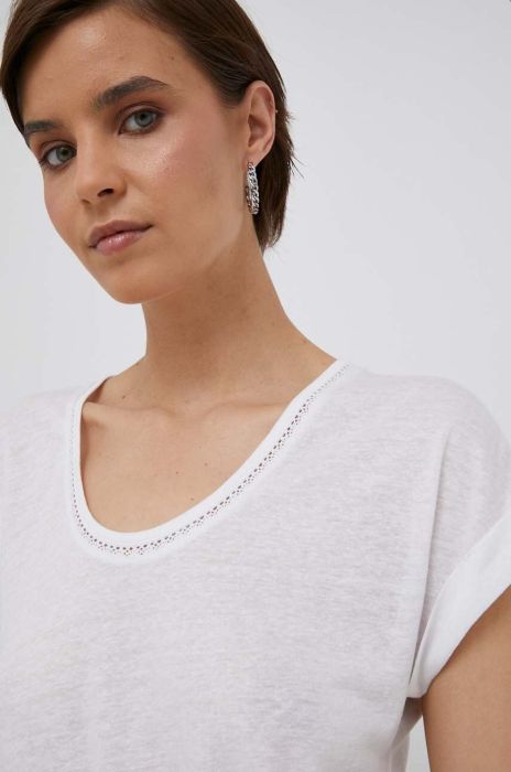 Футболка з домішкою льону Pepe Jeans колір білий