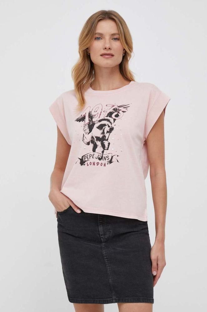 Бавовняна футболка Pepe Jeans Bianca колір рожевий