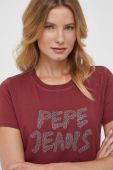 Бавовняна футболка Pepe Jeans Bria колір бордовий