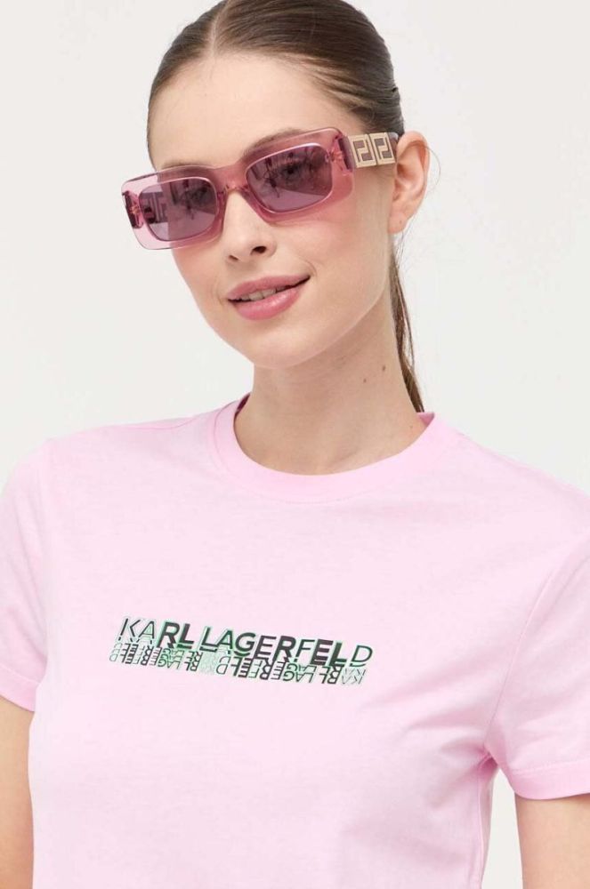 Бавовняна футболка Karl Lagerfeld колір рожевий (3349204) фото 4