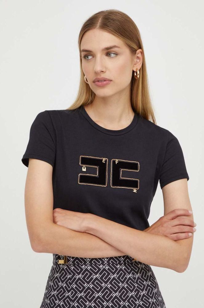Бавовняна футболка Elisabetta Franchi жіночий колір чорний