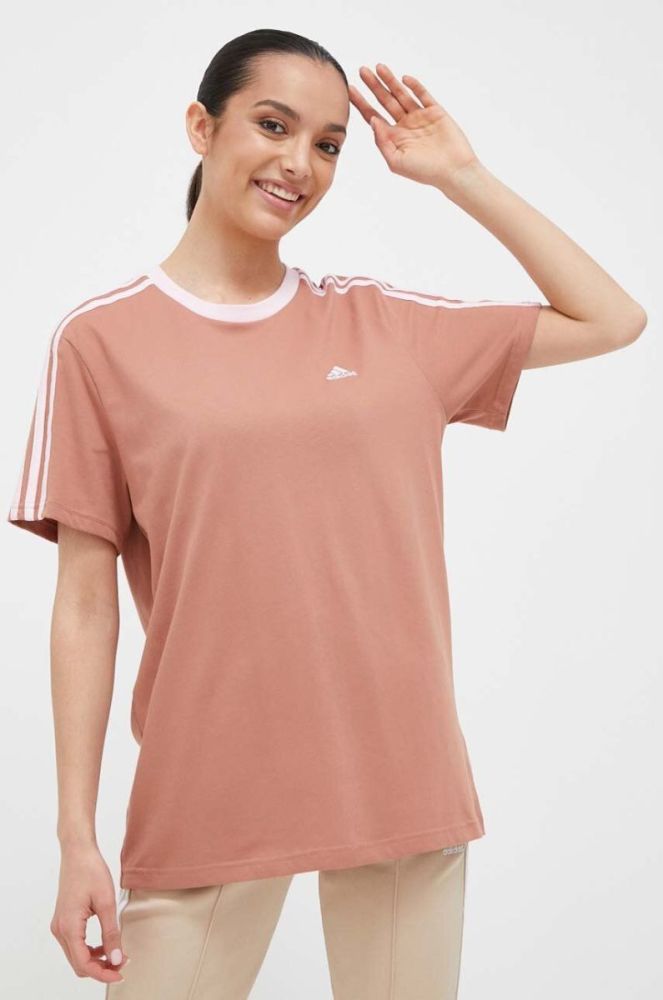 Бавовняна футболка adidas колір коричневий фото 4