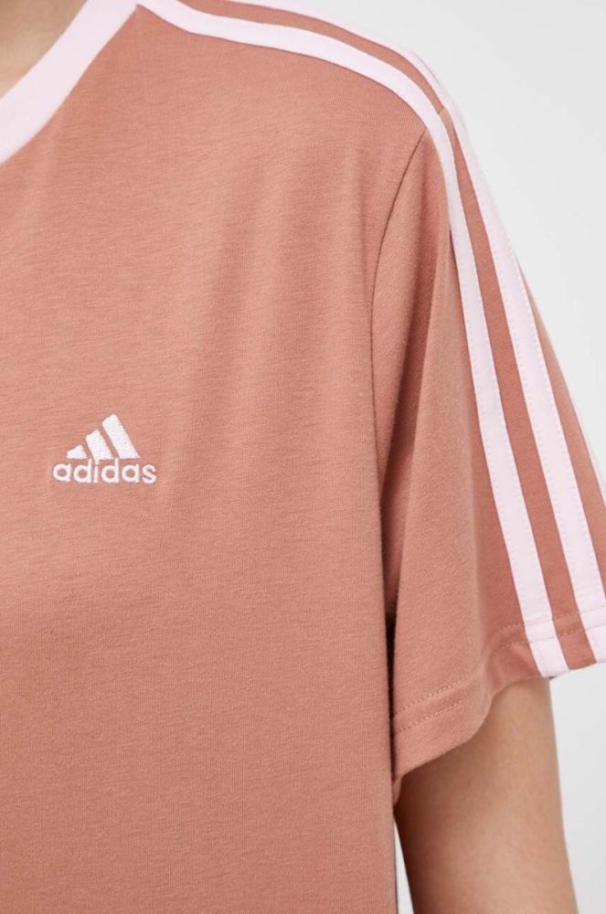 Бавовняна футболка adidas колір коричневий фото 5
