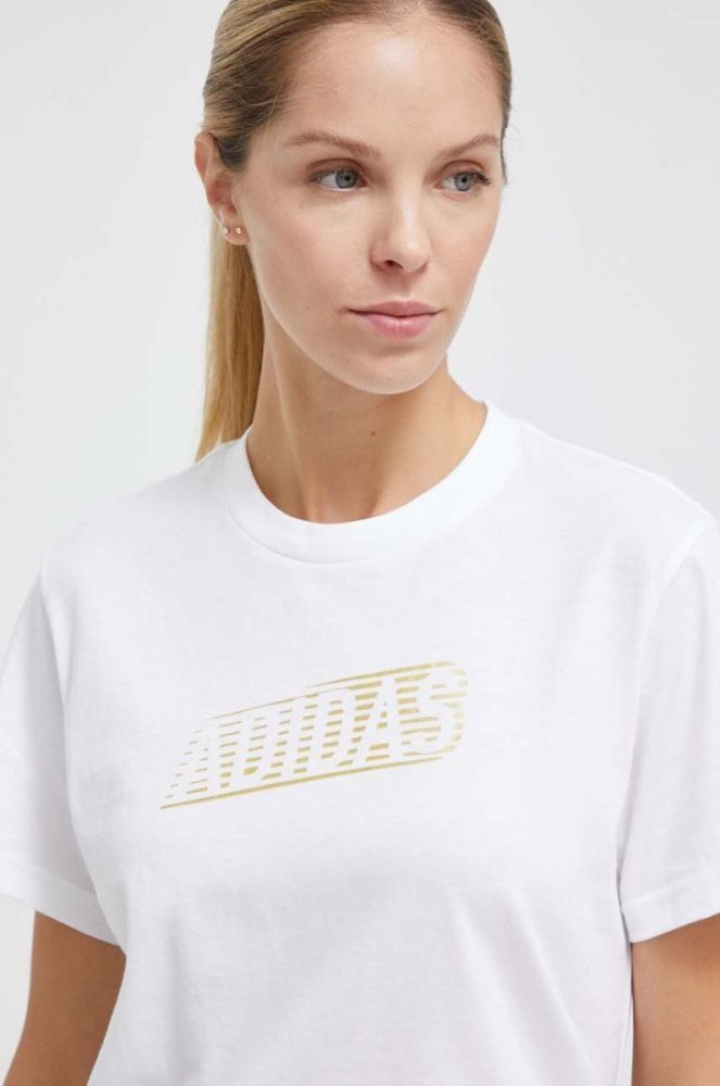 Бавовняна футболка adidas жіночий колір білий фото 4