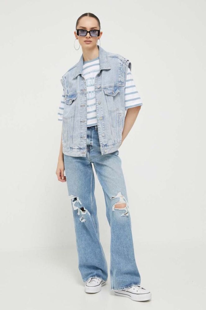 Бавовняна футболка Guess Originals колір блакитний фото 2