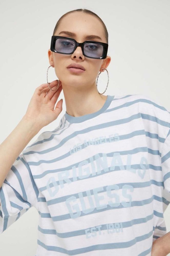 Бавовняна футболка Guess Originals колір блакитний фото 4