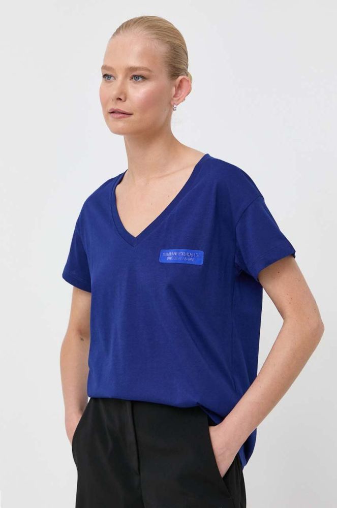 Бавовняна футболка Armani Exchange колір блакитний