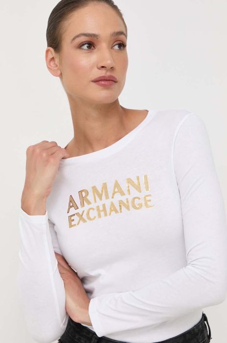 Бавовняний лонгслів Armani Exchange колір білий (3370490)
