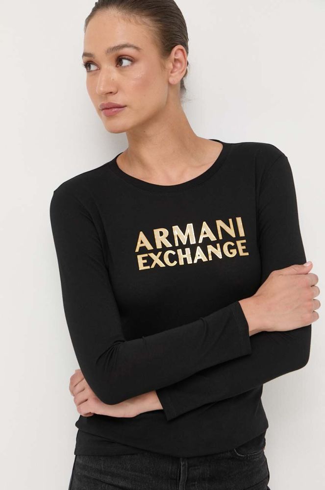 Бавовняний лонгслів Armani Exchange колір чорний (3370492)