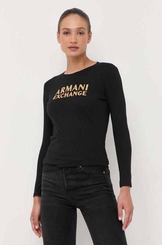 Бавовняний лонгслів Armani Exchange колір чорний (3370492) фото 2