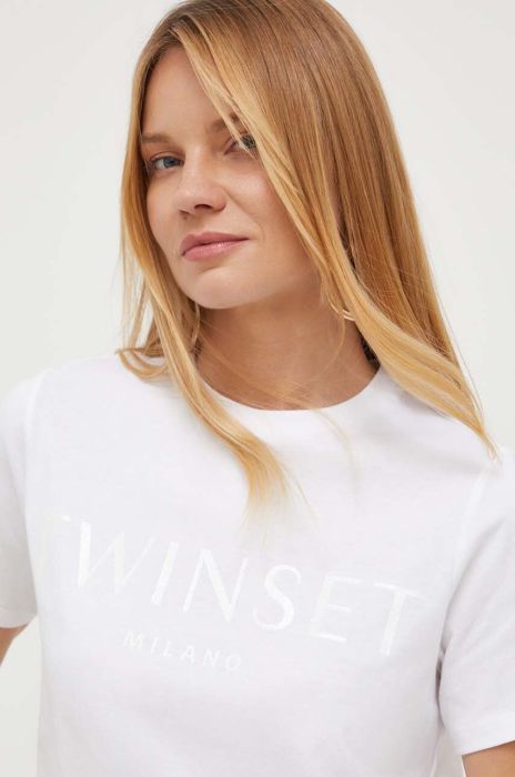 Бавовняна футболка Twinset колір білий (3459774)