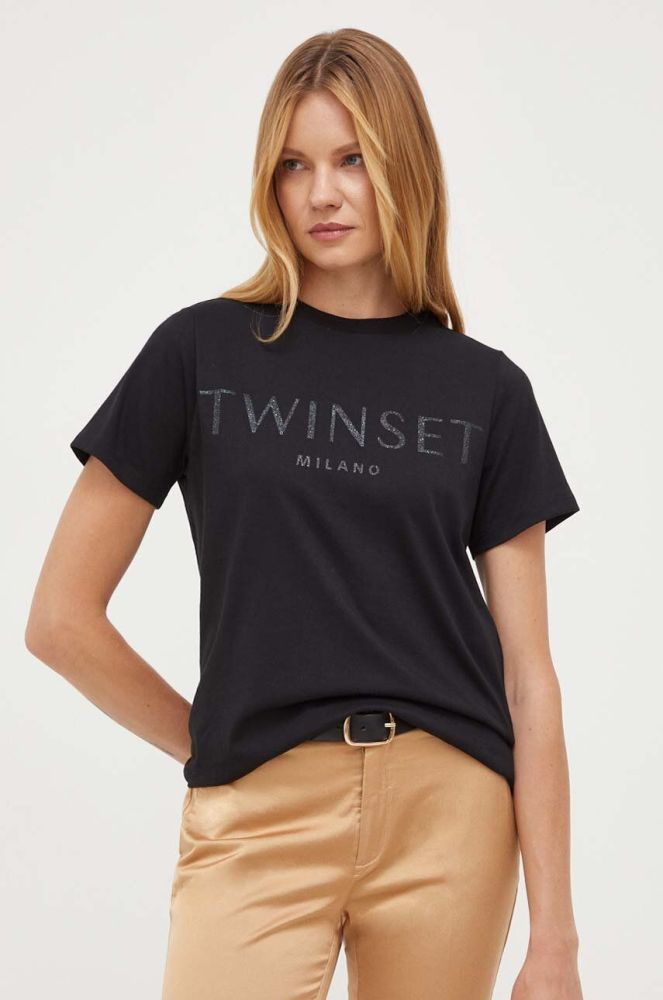 Бавовняна футболка Twinset колір чорний (3459779)