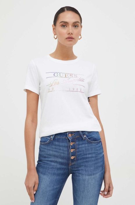 Бавовняна футболка Guess жіночий колір бежевий (3598888)