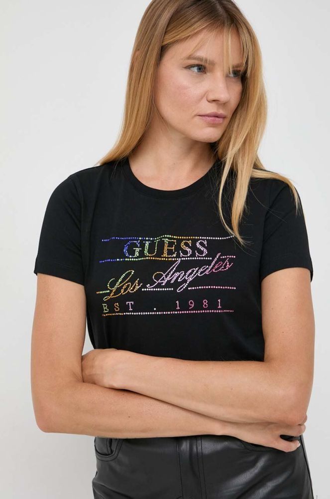 Бавовняна футболка Guess жіночий колір чорний (3598898)