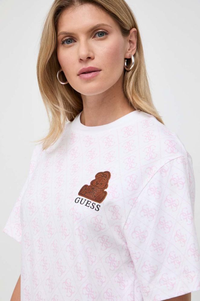 Бавовняна футболка Guess x Brandalised жіноча колір рожевий