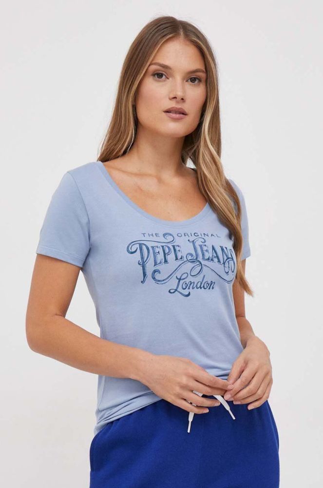 Бавовняна футболка Pepe Jeans жіночий колір блакитний (3657773)