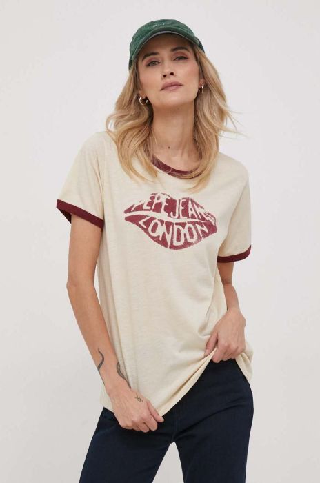 Бавовняна футболка Pepe Jeans жіночий колір бежевий (3619235)