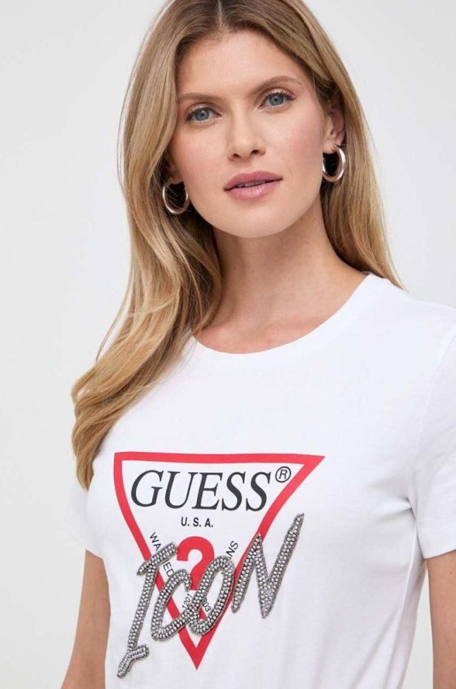 Бавовняна футболка Guess жіночий колір білий фото 4