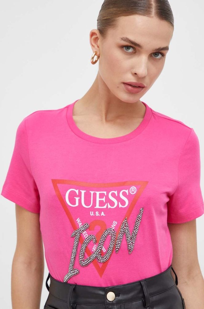 Бавовняна футболка Guess жіночий колір рожевий