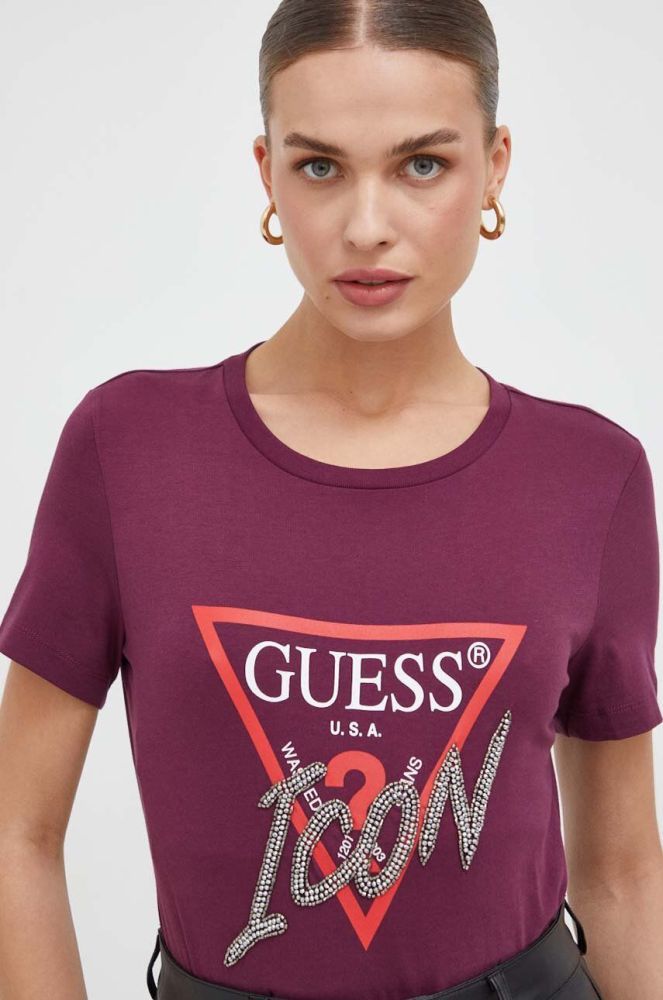 Бавовняна футболка Guess жіночий колір фіолетовий (3615267)