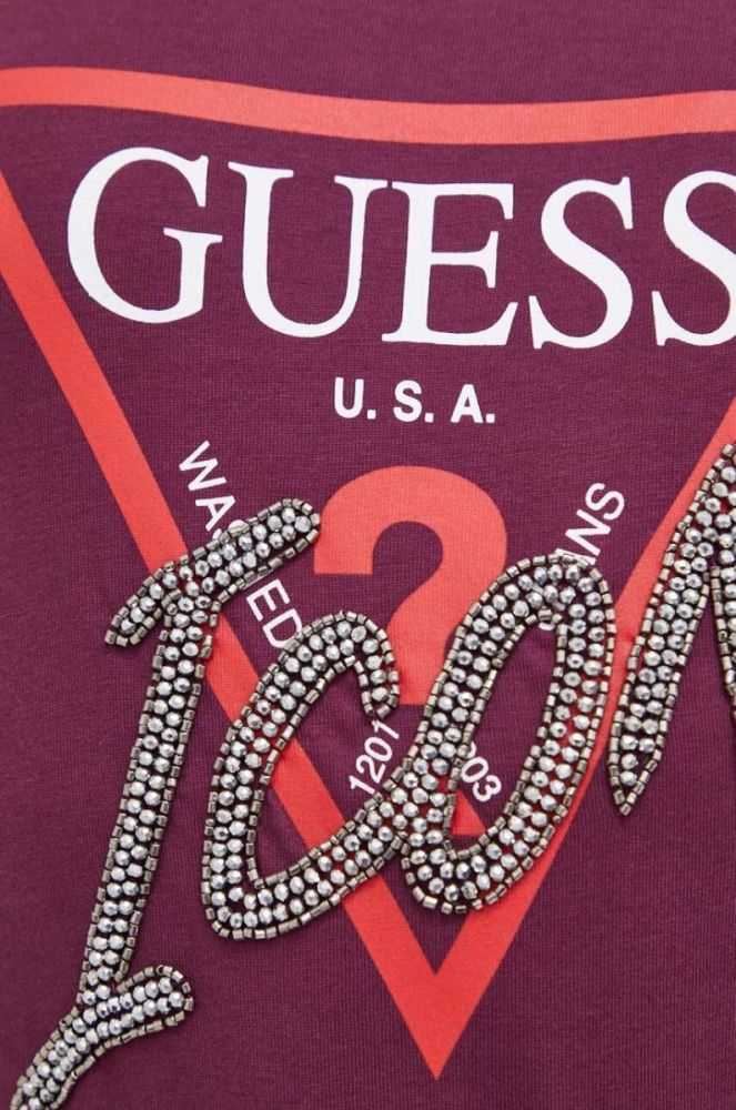 Бавовняна футболка Guess жіночий колір фіолетовий (3615267) фото 4