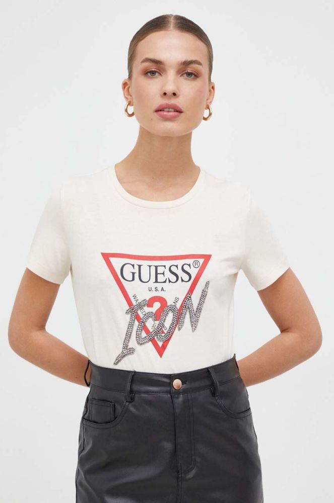 Бавовняна футболка Guess жіночий колір бежевий (3615262)