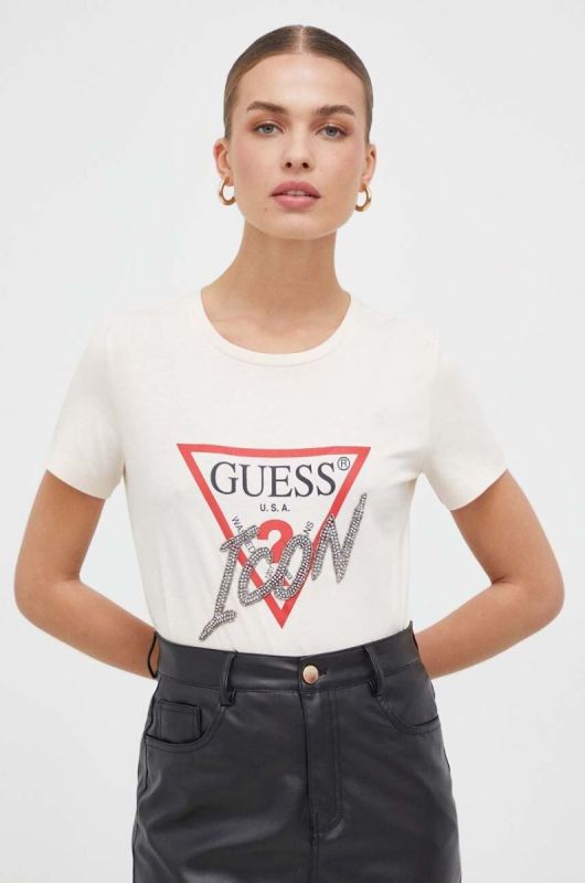 Бавовняна футболка Guess жіночий колір бежевий (3615262)