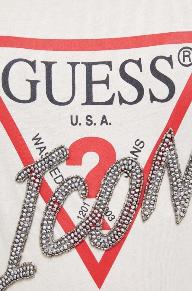 Бавовняна футболка Guess жіночий колір бежевий (3615262) фото 4