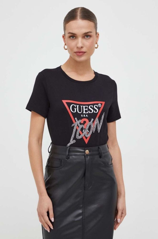 Бавовняна футболка Guess жіночий колір чорний (3615257) фото 2
