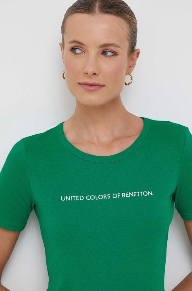 Бавовняна футболка United Colors of Benetton колір зелений (3373704)