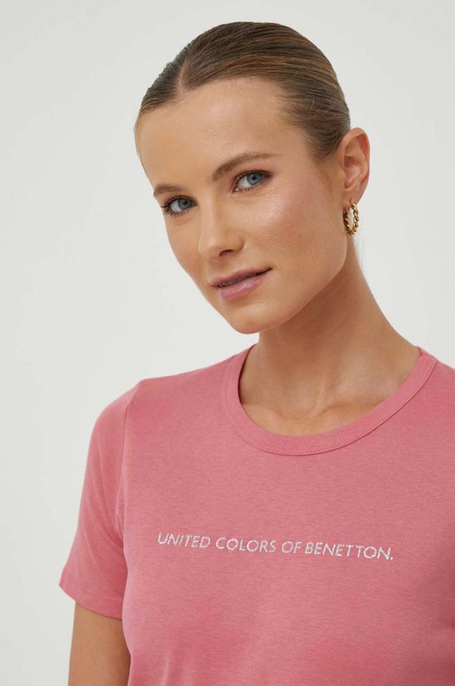 Бавовняна футболка United Colors of Benetton колір рожевий (3373710)