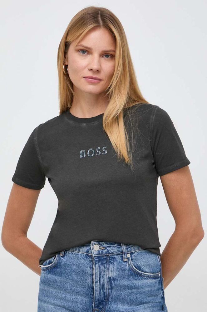 Бавовняна футболка Boss Orange BOSS ORANGE жіноча колір сірий