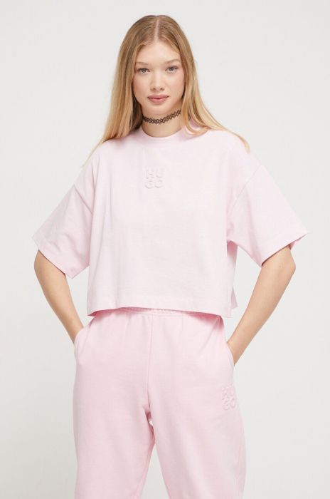 Бавовняна футболка HUGO колір рожевий (3520646)