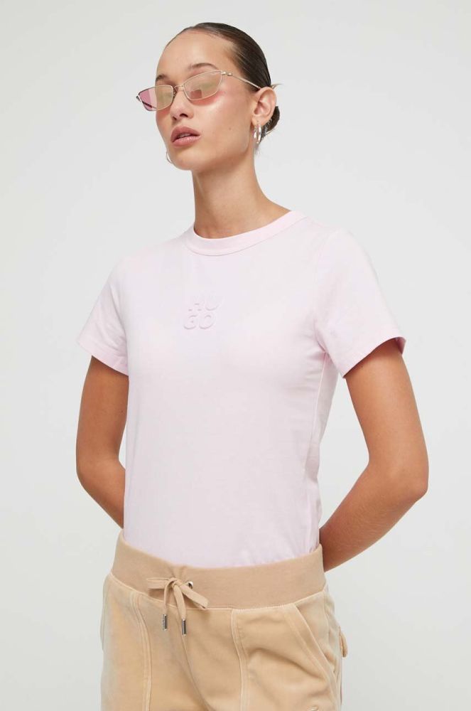 Бавовняна футболка HUGO колір рожевий (3483048)