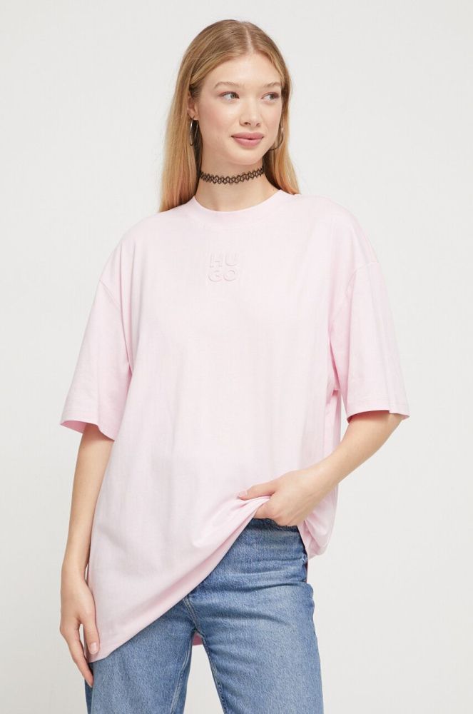 Бавовняна футболка HUGO колір рожевий (3490650)