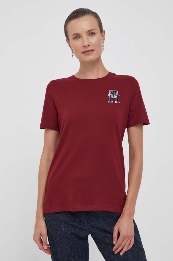 Бавовняна футболка Tommy Hilfiger колір бордовий (3529704)