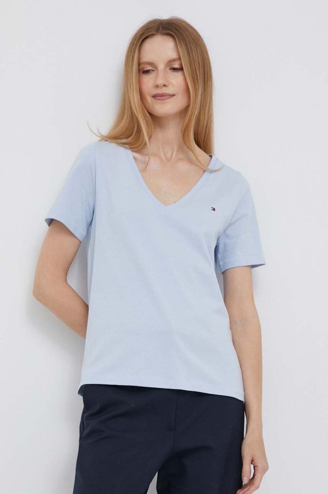 Бавовняна футболка Tommy Hilfiger жіночий колір блакитний (3478406)